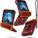 Janmitta Compatible with Moto Razr 2024/2025 Case,Razr+ Plus 2024/2025 Case with Lanyard+Hinge Protection+Finger Ring Holder Kickstand,Dual-Layer Full Body Protective Shockproof Phone Cover, Red