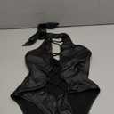 WDIRARA Women's PU Leather Halter Bodysuit Cut Out Lace Up Sleeveless Body Suit Sexy Clubwear Black Small