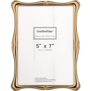 5 x7'' Premium Alloy Gold Photo Frame - Luxury Display Hi End Dcor Picture Frames 7x5'' with Velvet Backing,Hi End Dcor Metal Frames