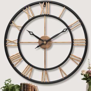 24 Inch Large Wall Clocks for Living Room Decor,Big Roman Numerals Vintage Gold Modern Decorative Metal Oversized Wall Clocks for Bedroom, Kitchen, Office,Housewarming Gift