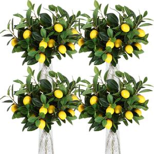 Giegxin 24 Pcs Artificial Lemons Tree Branches 18 Inch Faux Greenery Stems Lifelike Lemon Decor Fake Fruits Plant for Home Kitchen Dining Table Decor