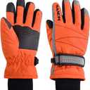 Azarxis Kids Children Ski Gloves Winter Snow Gloves Waterproof Winter Warm Glove for Snowboarding, Sledding (8-10 Years Old, #04 Orange- Thicker Version)