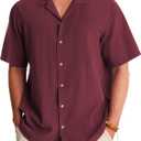 Alimens & Gentle Mens Linen Shirts Cotton Hawaiian Shirts Short Sleeve Button Down Shirts Casual Summer Beach Tops (Red, L)