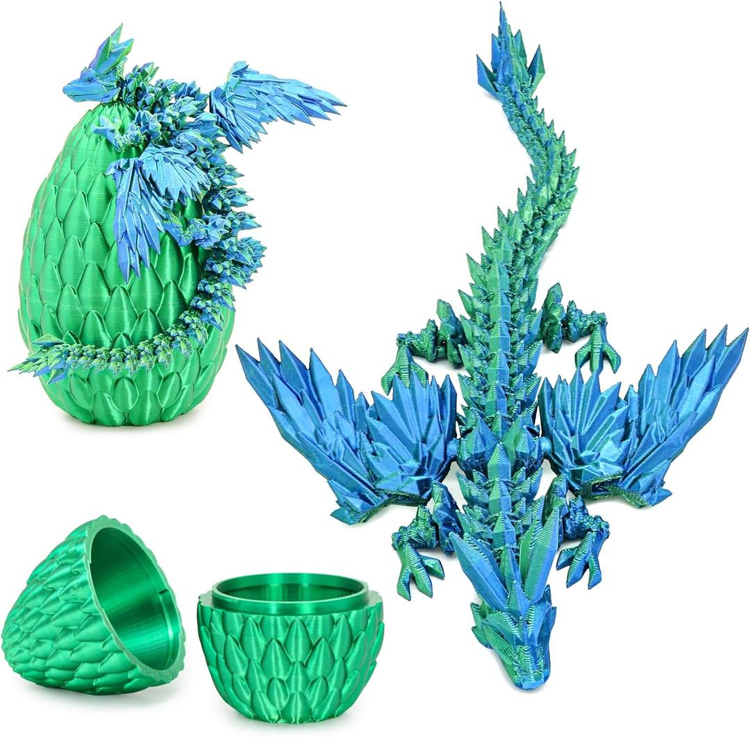 Mydhall 3D Printed Flying Dragon Egg with Articulated Dragon Inside – Toys&Gifts for Kids,Home Decor,Birthday,Easter (Forest Green,Medium)