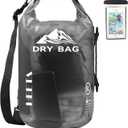 HEETA Dry Bag Waterproof for Women Men, Roll Top Lightweight Dry Storage Bag Backpack with Phone Case for Travel Swimming Boating Kayaking Paddle Board Camping Beach Accessories(Transparent Black, 10L)