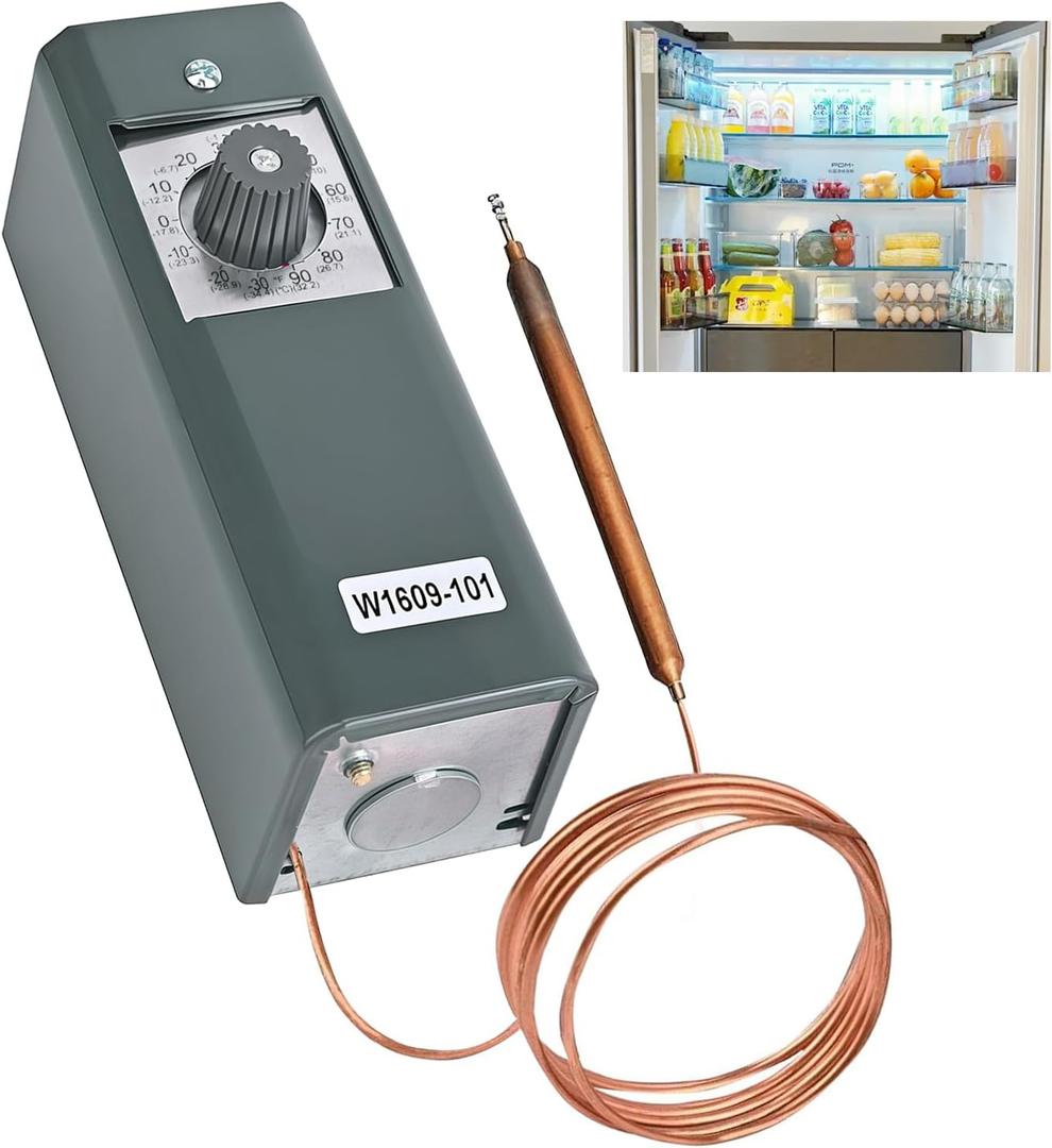 W1609-101 / TH-1609 Remote Temperature Thermostat Refrigeration Controller, 5-Foot Capillary Tube, Temperature Control Range -30F /-34C to 90F /32C