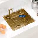 Sarlai Outdoor Sink, 21x19 Inch Gold Undermount Kitchen Sink Workstation with Foldable Faucet Bar Prep Single Bowl Gold Kitchen Sinks16 Gauge Stainless Steel BBQ Sinks with Cover 21"x19"x9“