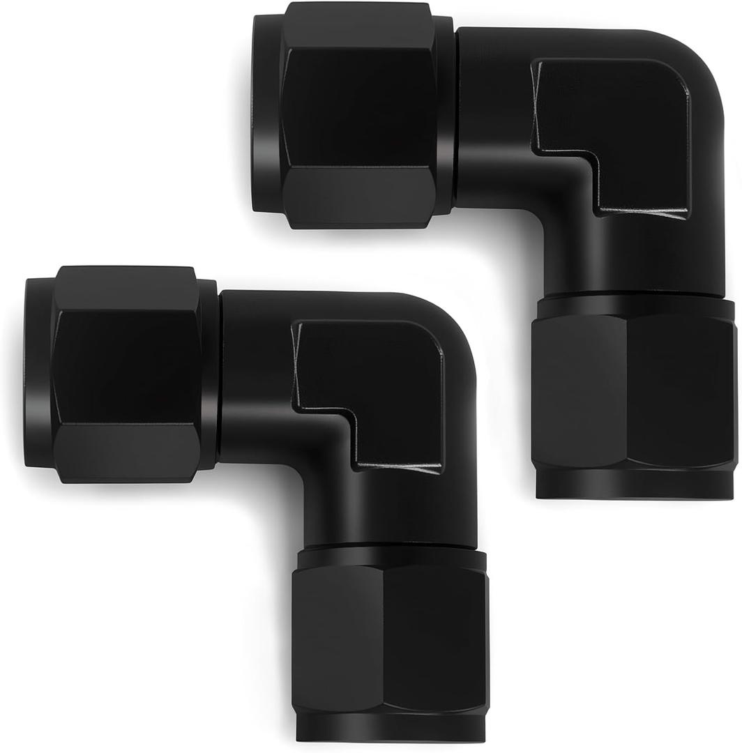 10AN Female to 10AN Female 90 Degree Swivel Coupler Fitting Adapter 7/8-14UNF Thread Aluminium Black 2PCS
