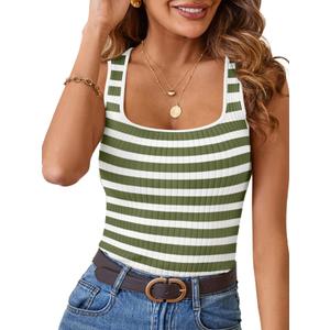 MEROKEETY Women's Summer Square Neck Tank Tops, Green, Small (S)