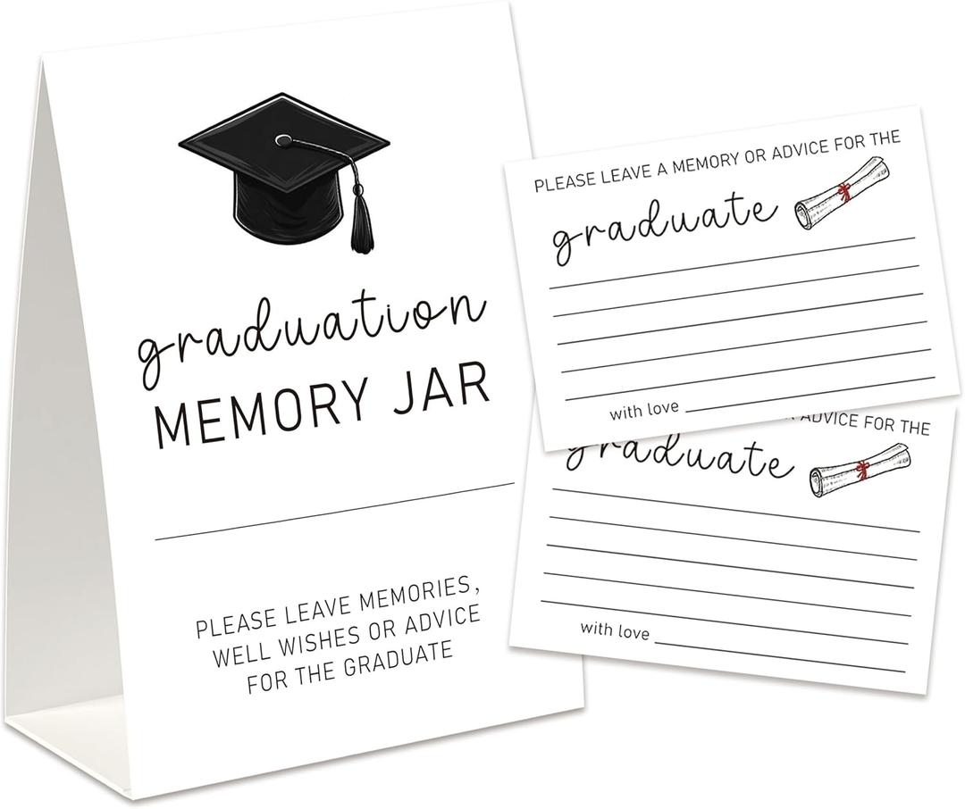 2026 Graduation Advice Card, 1 Graduation Sign with 50PCS Advice and Wishes Cards, College Grad Party Games and Decorations Supplies-GMJ04
