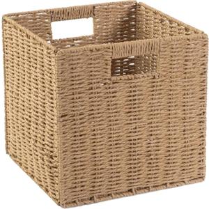 10.5x10.5inch Storage Basket,1Pcs Paper Brown Rope Woven Baskets, Foldable Handwoven Storage Cubes, Wicker Cube Baskets Laundry Organizer Totes for Bathroom Bedroom Laundry Pantry or Shelves