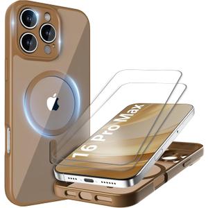 Cufelf Magnetic for iPhone 16 Pro Max Case(Compatible with Magsafe) Full Camera Protection,2+Full Coverage Screen Protector,Translucent Matte,Military Drop Protection Phone Case,6.9",Brown