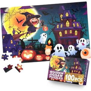 100 Piece Halloween Puzzles for Kids Ages 4-6 6-8, Halloween Holiday Jigsaw Puzzles Preschool Educational Toys Gifts for Children Boys Girls 4 5 6 7 8 Years Old