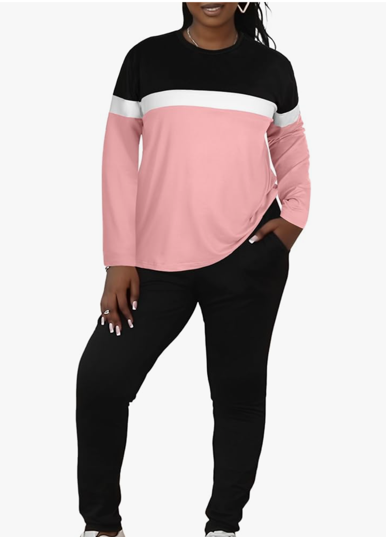 LovelyWholesale Womens Plus Size 2 Piece Sets Long Sleeve Top and Lounge Pants Tracksuit Pink XX-Large