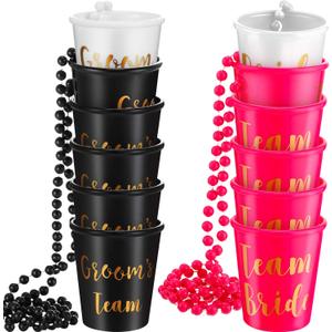 Maitys 8 Pcs Team Bride Groom Bachelorette Shot Glass Necklace with Plastic Beads Chain Gold Foil Bridesmaid Gifts for Wedding Bachelorette Party Bachelor Bridal Shower Decorations(Stylish)