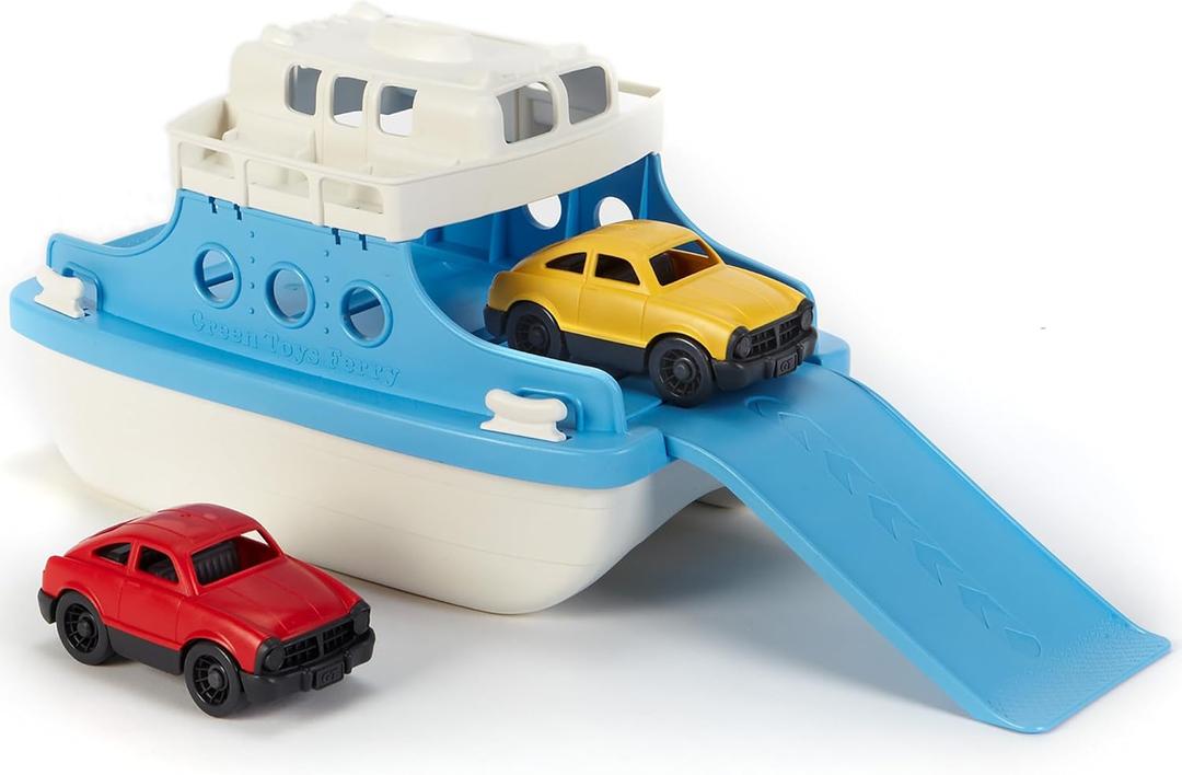 Green Toys Ferry Boat with Mini Cars Bathtub Toy, Blue/White, Standard