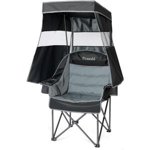 Camping Chair with Canopy Shade Heavy Duty Folding Chair with Umbrella Cup Holder Oversized Beach Chairs with Canopy for Adults Portable Padded Outdoor Lawn Chair for Sports Events Fishing, 500LBS