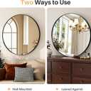 Bathroom Mirror for Wall, 24 Inch Round Mirror, Matte Black Metal Framed Circle Vanity Mirror for Bathroom Bedroom Living Room Entryway, Anti-Rust, Tempered Glass, Hanging or Leaning