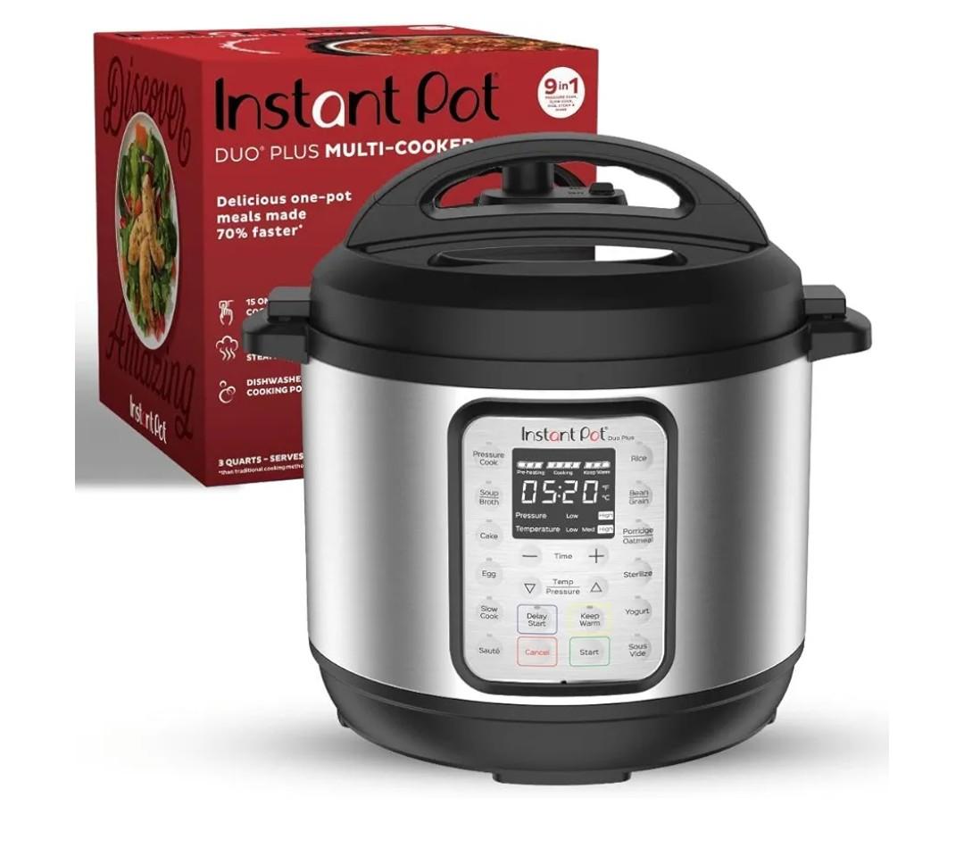 Instant Pot Duo Plus 9-in-1 Multicooker, Pressure Cooker, Slow Cook, Rice Maker, Steamer, Sauté, Yogurt, Warmer & Sterilizer
