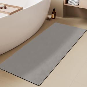 Bathroom Mat Quick Dry, Bathroom Rugs Non Slip Washable Thin Absorbent Bath Mat Fits Under Door Bathroom Floor Mat Perfect for Bath, Shower, or Sink 24"x60" Light Grey
