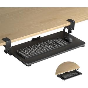 XINLEI Keyboard Tray Under Desk Large C-Clamp 25.6” (30” Including Clamps) x 11.8” Slide-Out Platform Computer Drawer Pull Out Keyboard & Mouse Tray Black DSF4