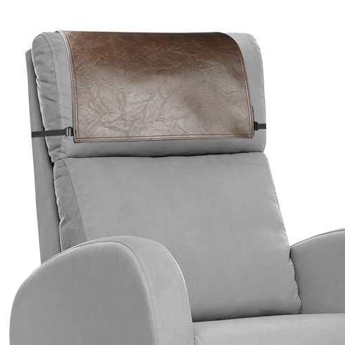 NZDWZDN Headrest Cover for Recliner Chair Recliner Head Rest Protector Faux Leather Headrest Cover with Elastic Straps 17 x 27In (Brown)