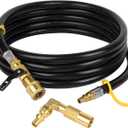 GASPRO 12FT Quick Connect Propane Hose for RV with Elbow Adapter, For Blackstone 17" and 22" Table Top Griddle, with 1/4 Inch Shutoff Valve & Male Full Flow Plug