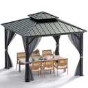 GarveeLife 10 ft x10 ft Hardtop Gazebo for All Weather, with Metal Double Roof, Aluminum Alloy Frame, Net, and Curtain, Heavy Duty Building for Patio, Deck, Backyard, Lawn, and Garden (Gray)