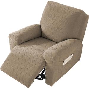 NORTHERN BROTHERS Oversized Recliner Cover - Reclining Chair Covers Velvet Sofa Slipcovers for Recliner Couch 4 Pieces Lazy Boy Recliner Covers with Elastic Straps, Khaki (XL 1 Seat)