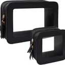 KOTORA Clear Makeup Bag Set for Women Portable Clear Make up Bag Cute Waterproof Travel Cosmetic Bag Toiletry Bag for Car Essentials Bag (Black)