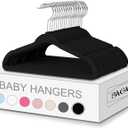 BAGAIL Kids Velvet Hangers 11 Inches Children's Clothes Hangers Non-Slip Baby Hangers for Infant/Toddler (Black,50pack)
