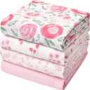 david's kids 4 Pack Baby Muslin Swaddle Blankets, 100% Cotton and Ultra Soft Breathable Receiving Blanket Wrap for Girls, New Born Essentials, Large 47 x 47 inches, Floral Flowers/Pink 