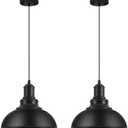 2PCS Matte Black Pendant Lights, Farmhouse Pendant Lamp with Metal Shade (White Inside), Industrial Pendant Lighting for Kitchen Island, Dining Room, Bedroom, Hallway