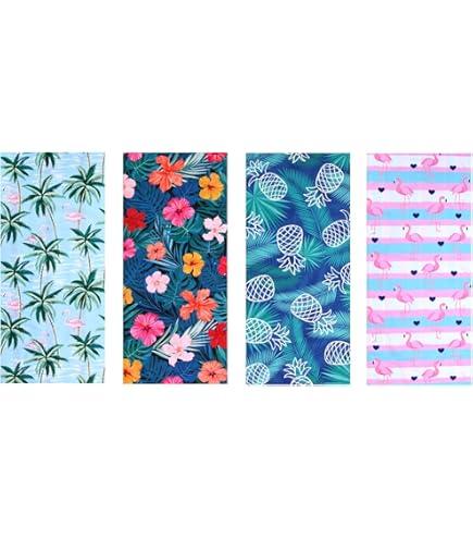 4 Pack Microfiber Oversized Lightweight Beach Towel for Adults Women Men, Reversible 71" x 32" XL Extra Large Thin Quick Dry Sand Free Pool Towels for Travel Sport Swimming Camping Picnic Yoga Gym