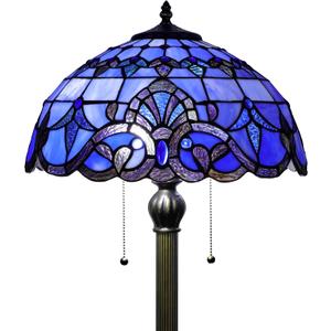 Tiffany Floor Lamp Blue Baroque Style Stained Glass Standing Reading Light
