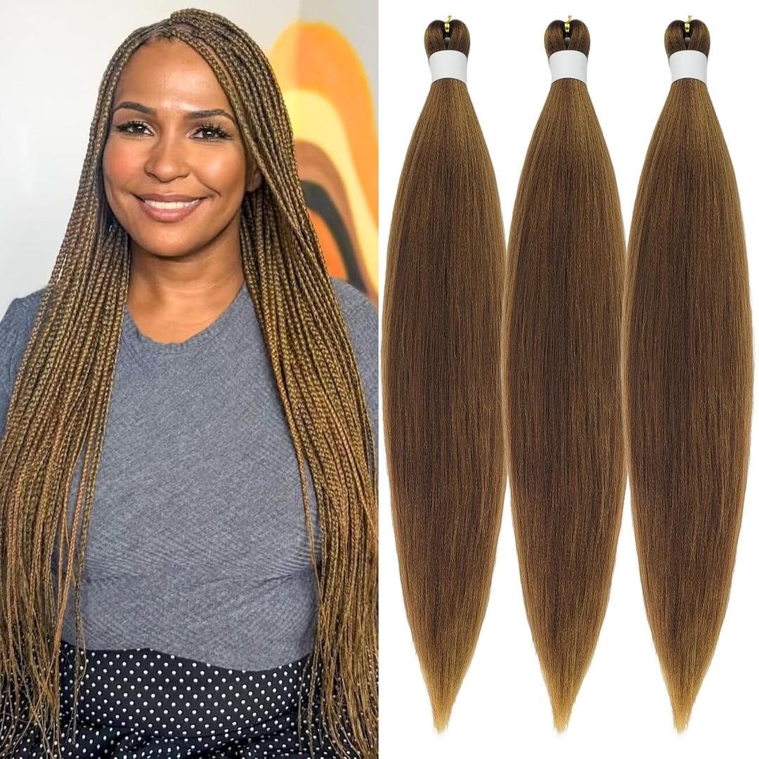 Brown Braiding Hair Pre Stretched Hypoallergenic Non Toxic Synthetic Knotless Prestretched Braiding Hair Extensions Yaki EZ Braid Pre-Stretched