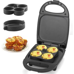 SugarWhisk Egg Bite Maker with 2 Silicone Egg Molds for Breakfast Sandwiches, Breakfast Maker, Omelet Pan, Healthy Snacks or Desserts, Black