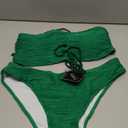 ZAFUL Women Strapless Textured Bandeau Bikini 2 Piece Swimwear Cheeky Solid Lace up Bathing Suits (Large, 1-a Green)