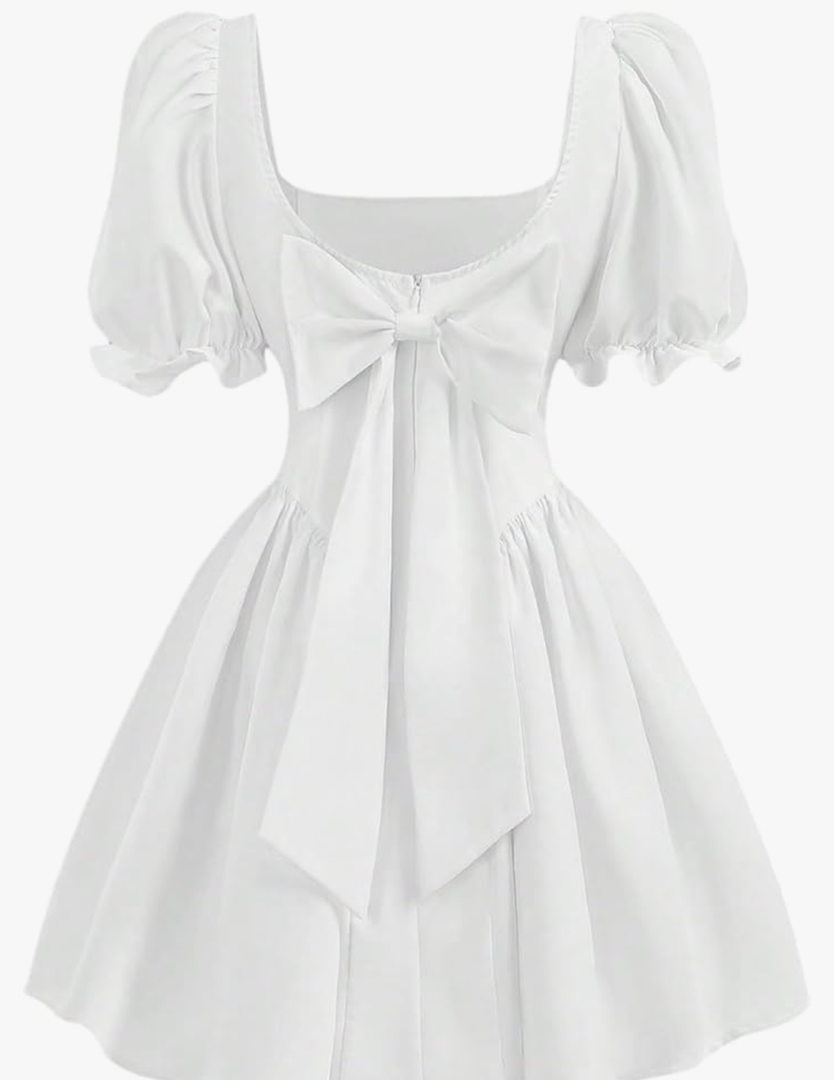 SHENHE Girl's Summer Puff Sleeve Bow Back Party Graduation Dress A Line Flowy Fancy Dress S