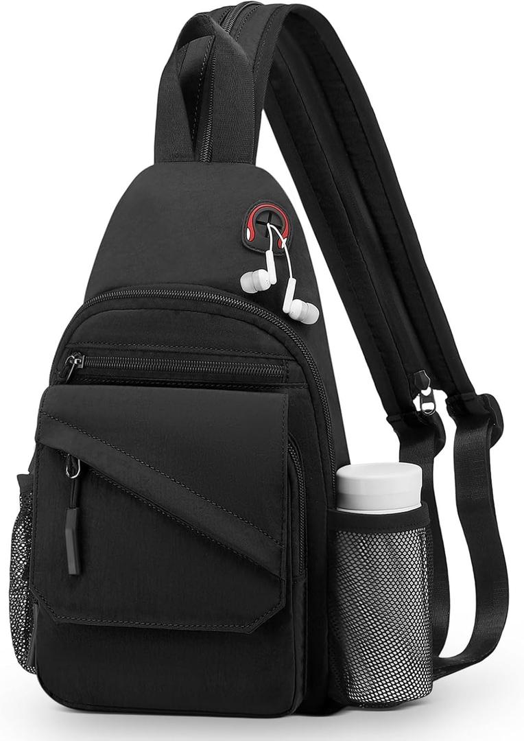 Crossbody Bag Casual Sling Bag for Men, Convertible Backpack, 3-in-1 Anti-Theft Shoulder Bag Trendy Daypack for Travel,Large, Black
