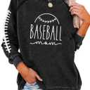 Womens Long Sleeve Shirt Pullover Tops, Loose Casual Crewneck T-Shirt Lightweight Sweatshirt (Small, Baseball)