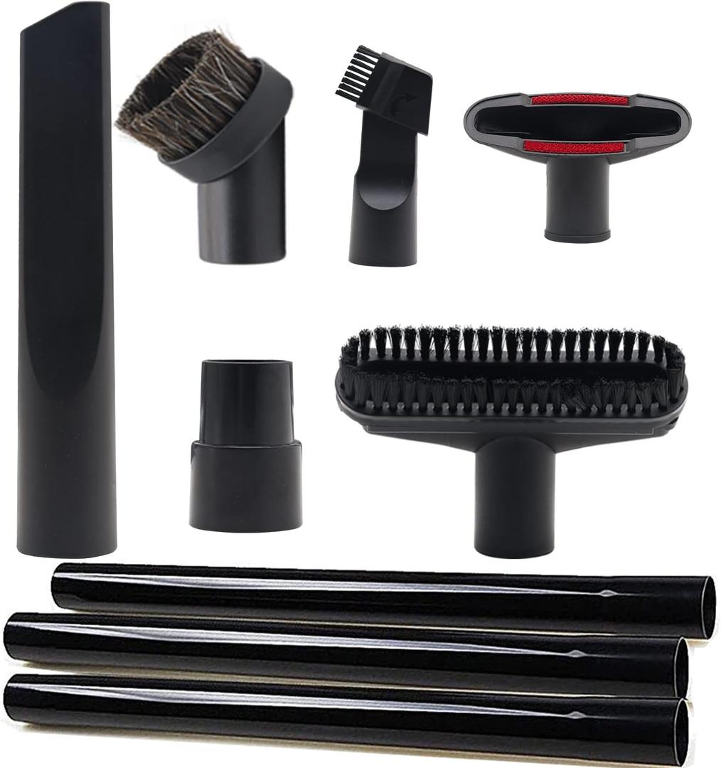 9 Pcs Vacuum Attachments Fit for Shop Vac Accessories 1 1/4" - 3 Pcs Vacuum Extension Wand, 1 1/4 inch (32 mm) & 1 3/8 inch (35 mm) Vacuum Hose Adapter, 1 1/4 inch Vacuum Cleaner Accessories Brush Kit (Cleaning Set 9)
