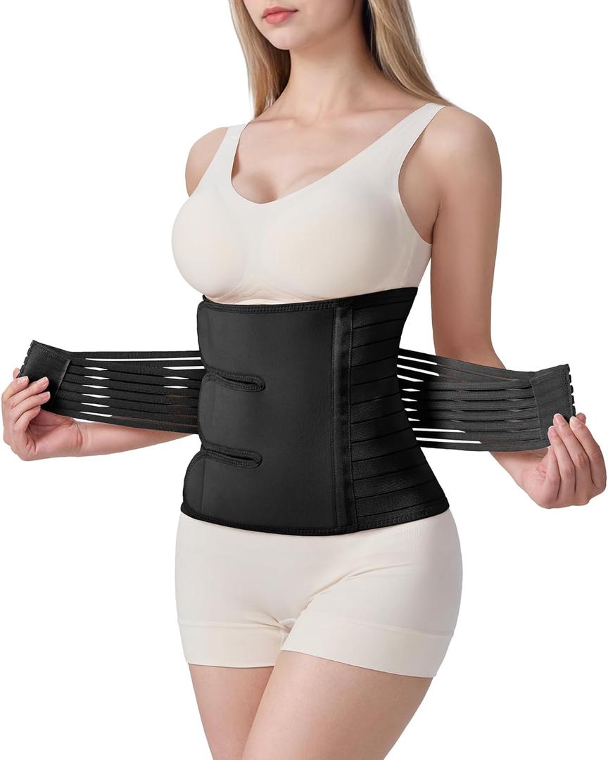 Postpartum Belly Band for Women: Adjustable Compression Wrap for Abdominal & Waist Support C-Section & Vaginal Birth Recovery Black L (L (Belly 36.0"43.5"))