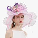 Women's Organza Church Derby Hat Bridal Tea Party Wedding Tea Party Sun Hat with Detachable Hat Flower as Headgear