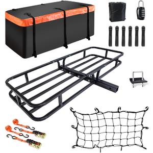 Hitch Mount Cargo Carrier Basket 53"*19"*5"+Waterproof Bag 9 Cubic Feet(51"*17"*18"),and Cargo Net with Attachment Hooks,Ratchet Straps,Hitch Stabilizer.500 Lbs Capacity,fit 2" Receiver