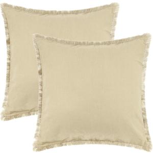 uxcell 2 Pcs Cotton Decorative Throw Pillow Cover with Tassel Trim for Farmhouse, Sofa, Couch, Bed Decor 18 X 18 Inch Beige1