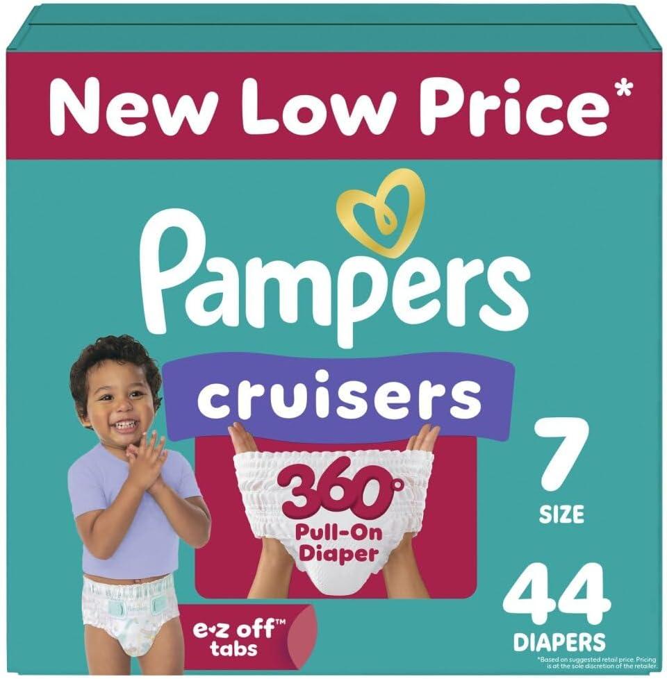 Pampers Diapers - Cruisers 360 - Size 7, 44 Count, Babyproof up to 100% Leakproof Pull-On Diaper