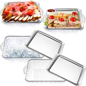 Baderke 4 Sets 9" Chilled Serving Tray for Parties with Compartments Square Ice Chilled Charcuterie Party Platter Serving Cold Dish for Shrimp Fruit Seafood Vegetable Appetizer Dish (Natural) Baderke 4 Sets 9" Chilled Serving Tray for Parties with Compartments Square Ice Chilled Charcuterie Party Platter Serving Cold Dish for Shrimp Fruit Seafood Vegetable Appetizer Dish (Natural)