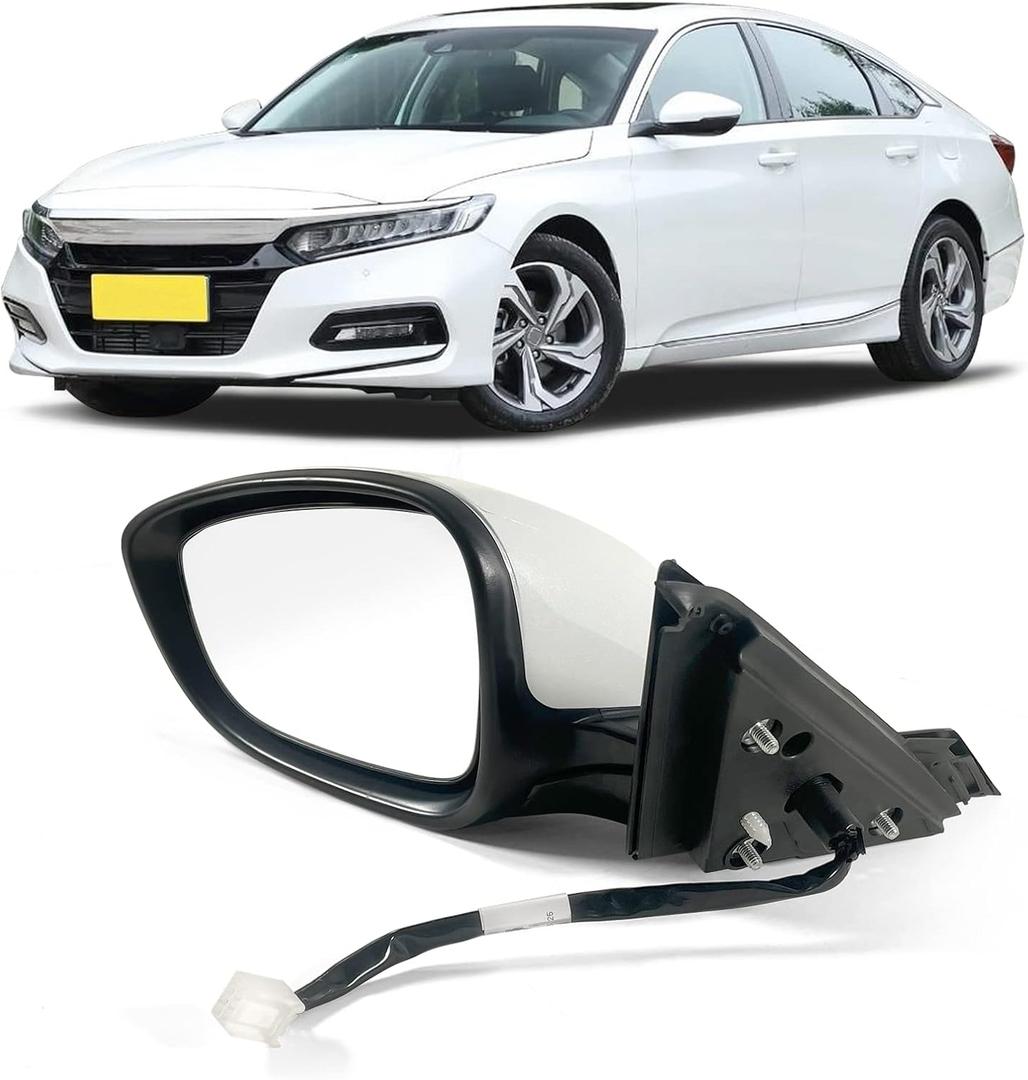 Left Driver Side Door Mirror For Honda Accord LX, Sport 2018-2022 Power Non-Heated No-Turn signal Match to Platinum White Pearl Replaces HO1320328 76258-TVA-A02 (3pin)