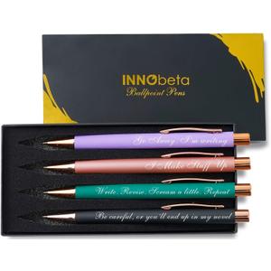 InnoBeta Writer Gifts for Women, Ballpoint Pen Set of 4, Fuuny Pens Gifts for Writers, Novelist, Scriptwriter on Birthday, Graduation, Christmas